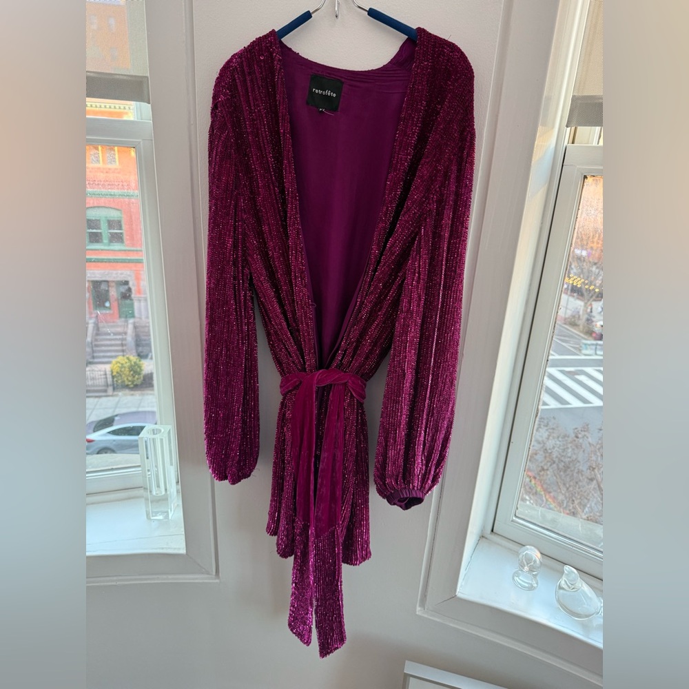 Retrofete Magenta Gabrielle Sequin Robe Wrap Dress